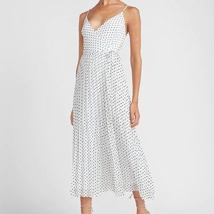 Polka Dot Pleated Wrap Midi Dress